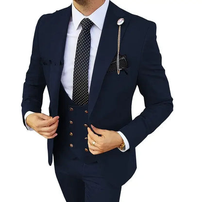 Men Suits 3 Pieces Orange Solid Single One Button Business Slim Fitting Suitable for Wedding Banquet Set Jacket Vest Pants