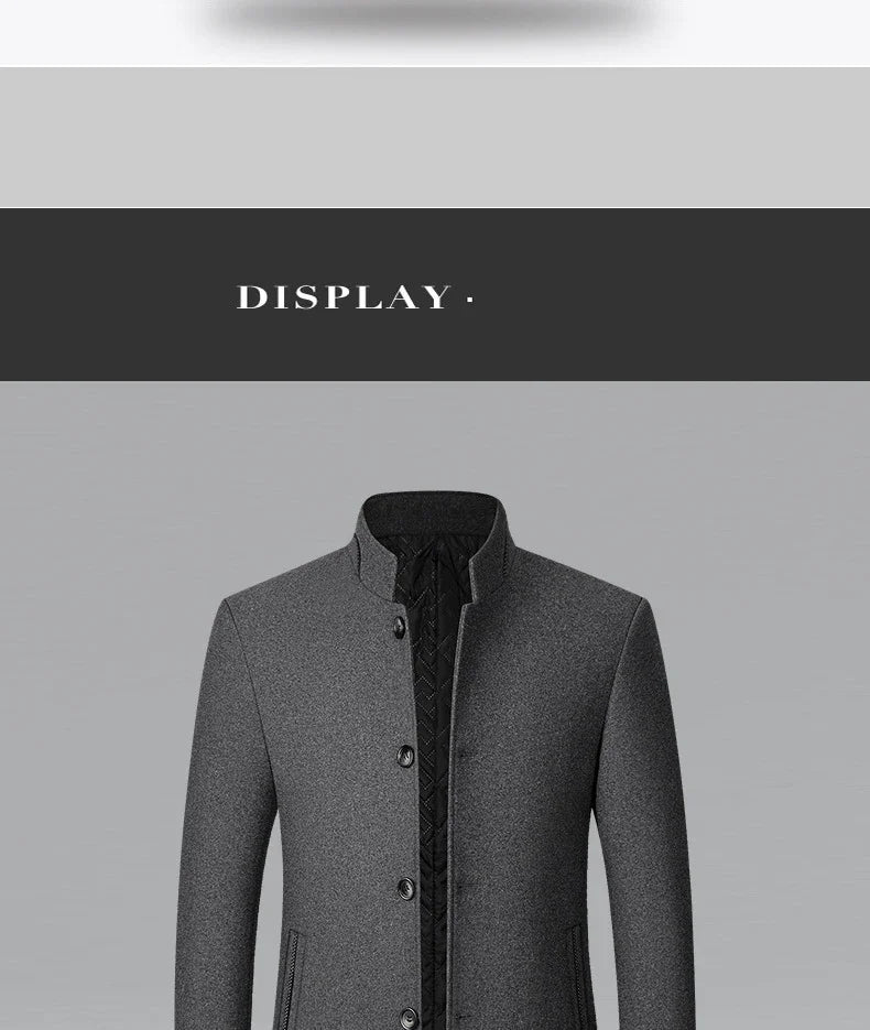 Brand 2026 Winter Coat Mens Chinese Stand Collar Solid Coats for Man Autumn and Winter Business Casual Woolen Jacket