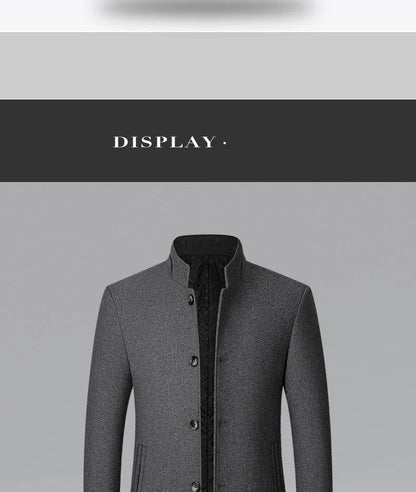 Brand 2026 Winter Coat Mens Chinese Stand Collar Solid Coats for Man Autumn and Winter Business Casual Woolen Jacket