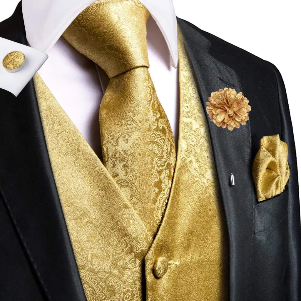 High Quality Silk Mens Vests Pink Gray Floral Waistcoat Tie Hanky Cufflinks Brooch Set for Men Suit Wedding Office Gift
