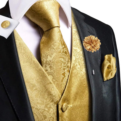 High Quality Silk Mens Vests Pink Gray Floral Waistcoat Tie Hanky Cufflinks Brooch Set for Men Suit Wedding Office Gift