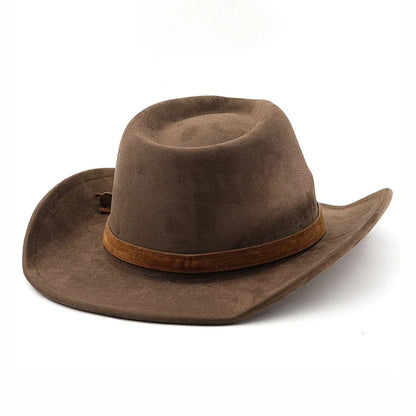 Ethnic Style Western Cowboy Hat Imitation Leather Velvet Jazz Hat Autumn And Winter Roll up Edge Fedora Hat