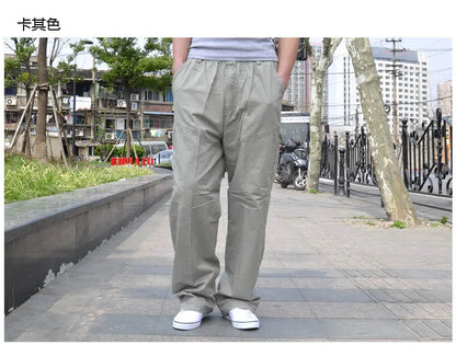 Spring Men cargo cotton pants pocket large size big 8XL 10XL 9XL 140KG loose out door casual safari style pants black 46 48 50