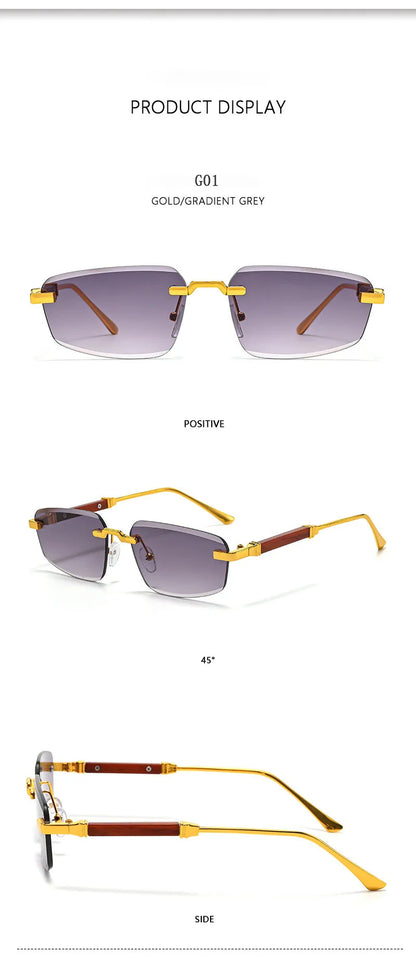 2026 Wooden Rimless Sunglasses Women Trendy Sunscreen Vintage Sunglass Men Vacation Fashion Glasses Lentes De Sol Mujer Okulary