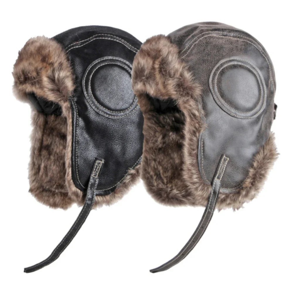 Russian Hat Unisex Thick Warm Winter Fur Hat for Men Women Windproof Leather Hat Male Female Snow Ski Trapper Earflap Cap