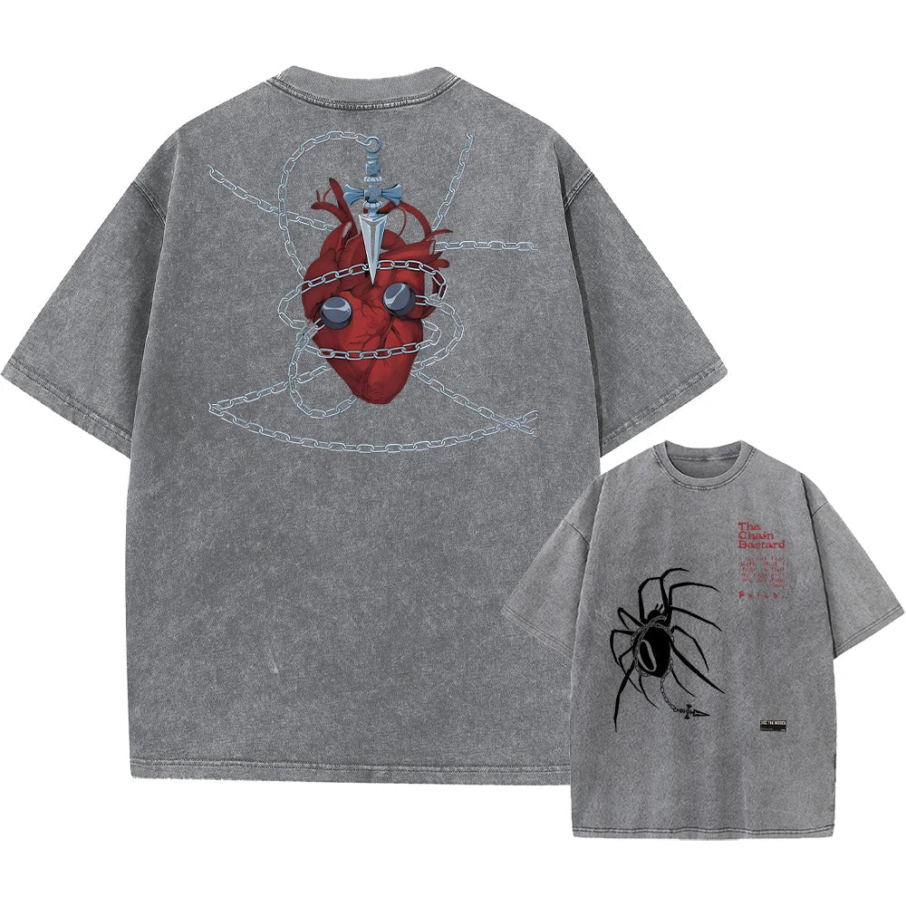 Anime Hunter X Hunter Hisoka And Chrollo Logo Washed Graphic TShirt Men Vintage T-Shirts Casual Cotton Streetwear Harajuku Top