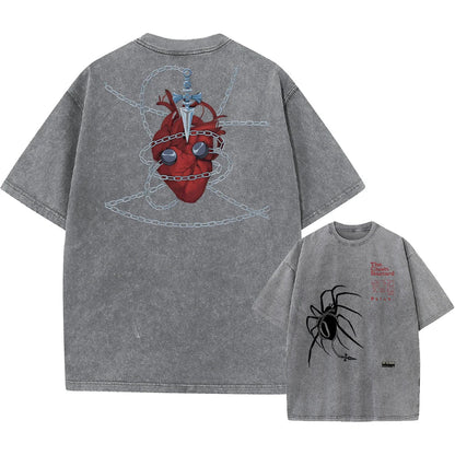 Anime Hunter X Hunter Hisoka And Chrollo Logo Washed Graphic TShirt Men Vintage T-Shirts Casual Cotton Streetwear Harajuku Top