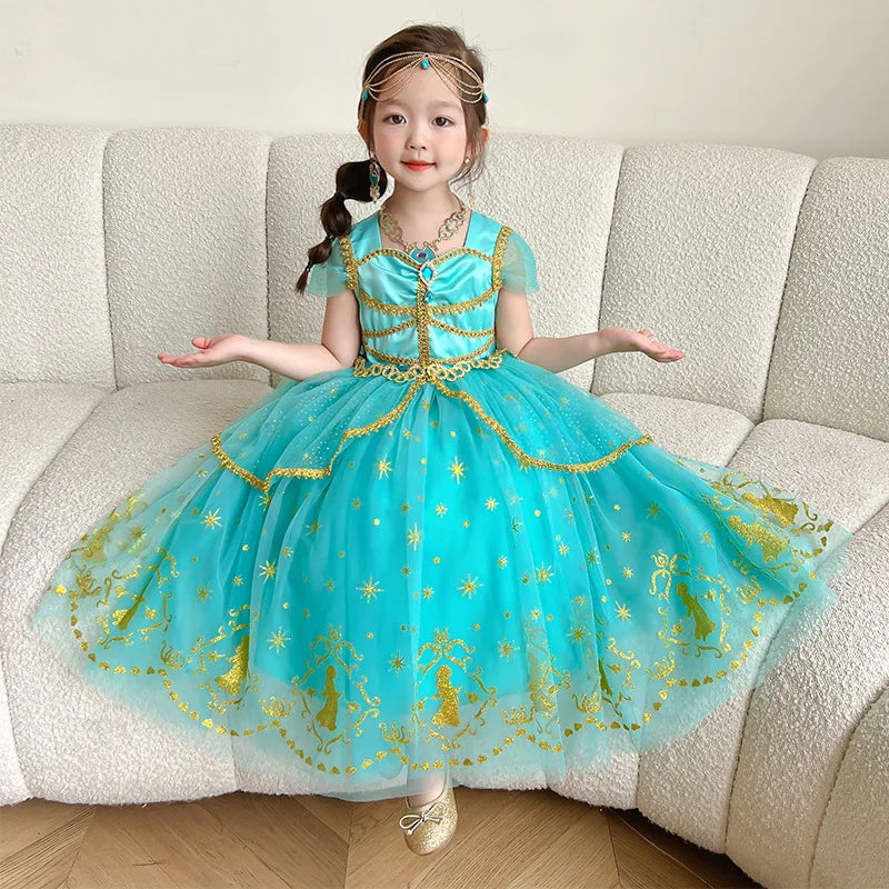 Jasmine Princess Dress for Girls Cosplay Aladdin Magic Lamp Costume Kids Halloween Birthday Carnival Party Vestidos
