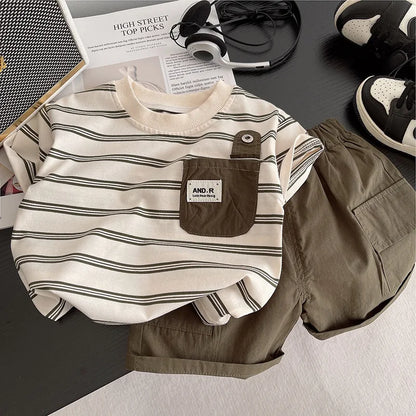 Children Summer Fashion Baby Boy Clothes Suits Striped Pocket TShirt Shorts 2pcs/Set Toddler Casual Costume Kids Tracksuits