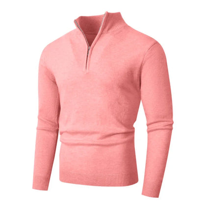 Autumn Mens Zip Pullover Sweater Lightweight Mock Neck Woolen Polo Sweaters Knit Casual Solid Color Cardigan Winter Warm Tops
