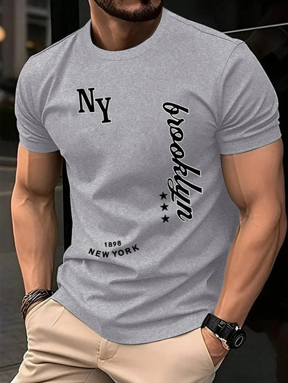New York Brooklyn 1898 Art Letter T-Shirts Men Summer Cotton O-Neck T Shirt All-Match Casual Top Loose Fashion Man Retro Clothes