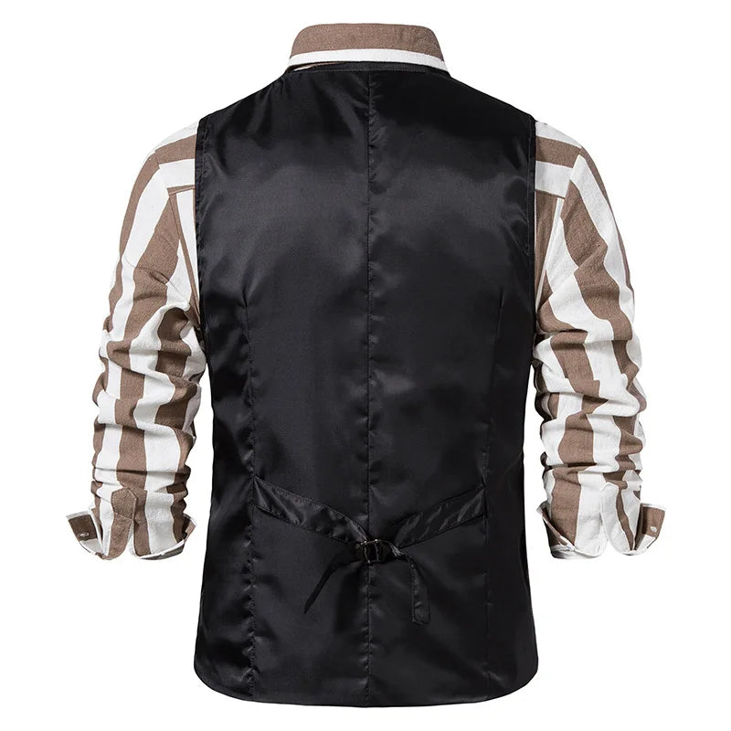 Suit Vest Men British Style Plaid Single-breasted Pocket Man Waistcoat Business Casual Slim Sleeveless Male Vest