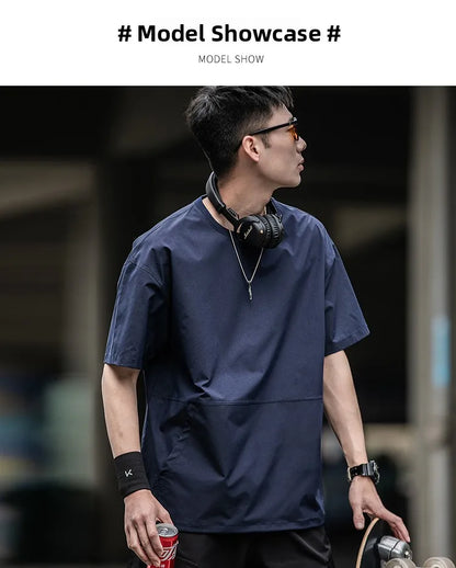 Men's Summer Thin Short Sleeve T-Shirt Ice Silk Quick Dry Large Size round Neck Sport Loose Casual Workwear Breathable Sweat ...
