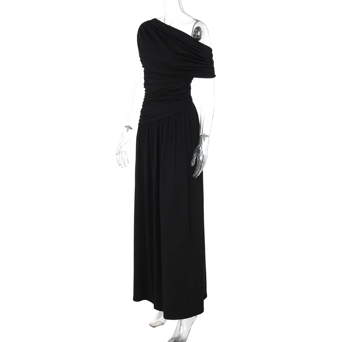 One Shoulder Ruched Sleeveless Solid Pleated Sexy Irregular Y2K Maxi Dress Summer Elegant Party Women Clothes Vacation