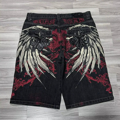 Y2K New Popular Denim Shorts Patch Vintage Shorts Men Women Street Hip Hop Fashion Harajuku Punk Loose High Waist Wide Leg Pants