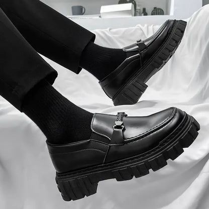 Man Casual Loafers Shoe Black Business Leather Shoes for Men Round Toe Height Increasing Platform Footwear Offer Shipping Free