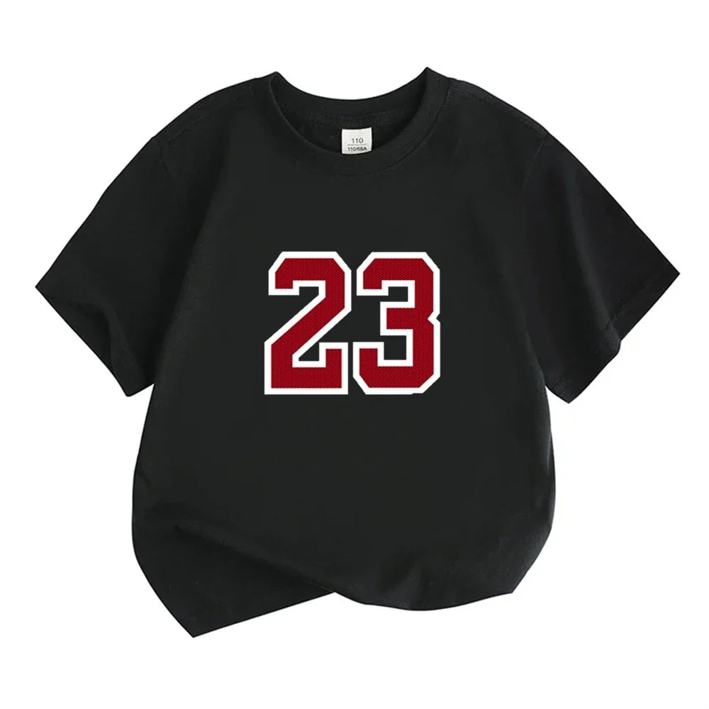 Kids T-shirt Basketball No. 23 Summer Round-Necked Print Boy Girls 3-12Years Top+Shorts Two-piece Set Simple Casual Handsome Set