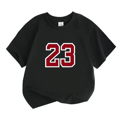 Kids T-shirt Basketball No. 23 Summer Round-Necked Print Boy Girls 3-12Years Top+Shorts Two-piece Set Simple Casual Handsome Set
