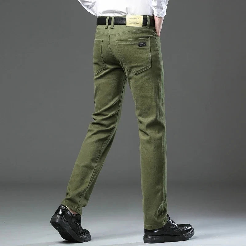 Autumn 96% Cotton Men's Stretch Slim Jeans Army Green Soft Comfortable Casual Straight Denim Pants Trousers Large Size 42