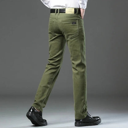Autumn 96% Cotton Men's Stretch Slim Jeans Army Green Soft Comfortable Casual Straight Denim Pants Trousers Large Size 42
