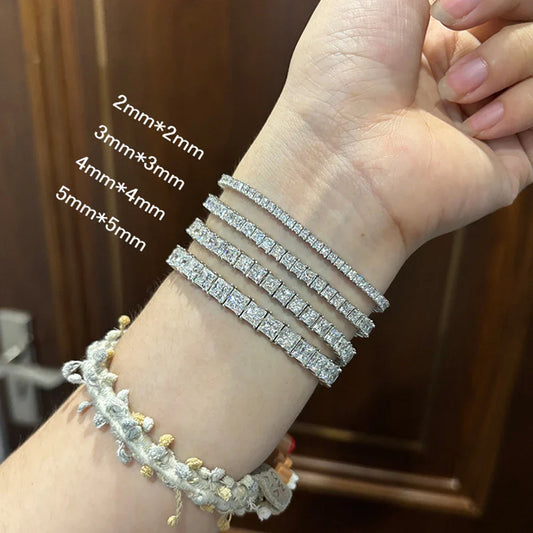 Bracelets pour femmes en moissanite taille princesse, en argent sterling 925 plaqué or blanc 18 carats, certifiés GRA, pour mariage