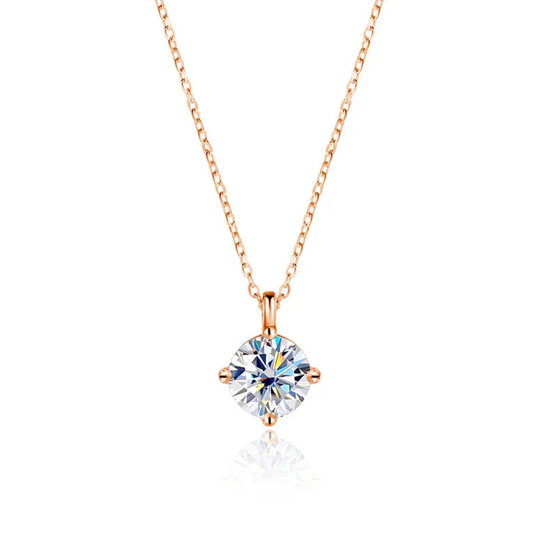 0.3-3CT D Color Moissanite Necklace for Women Classic 4-claws Pendant Sparkling S925 Sterling Silver Lab Diamond Chain