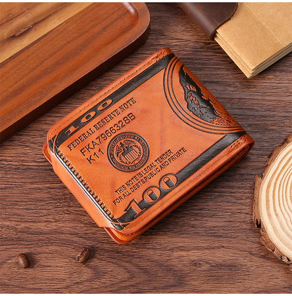 Fashion Wallets with 100 US Dollar Pattern Hasp Male Leather Wallet with Zipper Card Holder Coin Pocket Purse Cartera Women Men