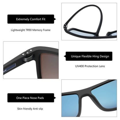 Polarized Sunglasses for Men Shades Lightweight TR90 Frame UV400 Protection Square Outdoor Trave Driving Sun Glasses