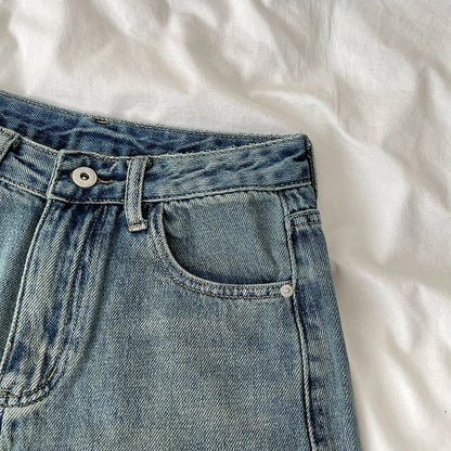 Retro Denim Shorts Women Summer High Waist Loose Wide Leg Straight Short Pants Versatile Casual Half Pants Female Streetwear