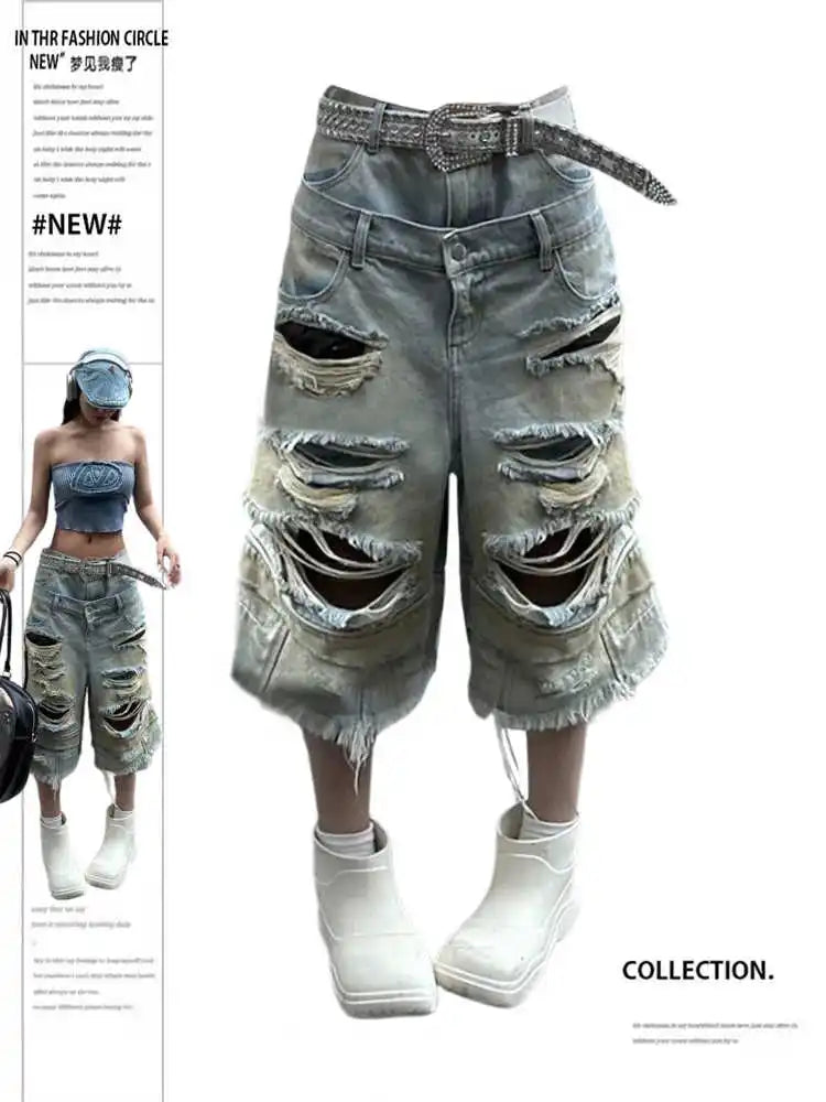 Women Y2k Ripped Jeans Harajuku Wasteland Style Baggy Denim Trouser Vintage Boyfriend Oversize Jean Pants Japanese 2000s Clothes