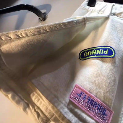 2026 Summer New Embroidery Letter High Waist Cargo Pocket Denim Shorts Women