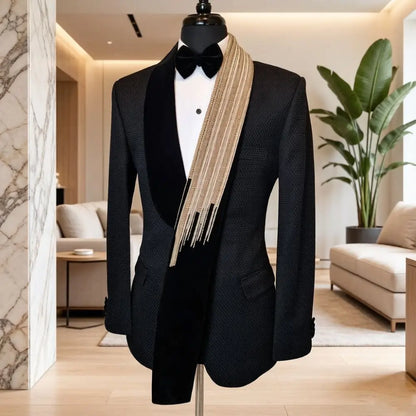 Men Slim Fit Suits 2 Pieces Wedding Prom Tuxedo Mix Match Beaded Shawl Lapel side flap pocket Groom Banquet Events Wear