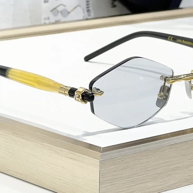 INS Maske P60 Luxury Rimless Sunglasses Men Hexagonal Acetate Handmande in Germany Designer Alloy Top Quality Trendy UV400 Women