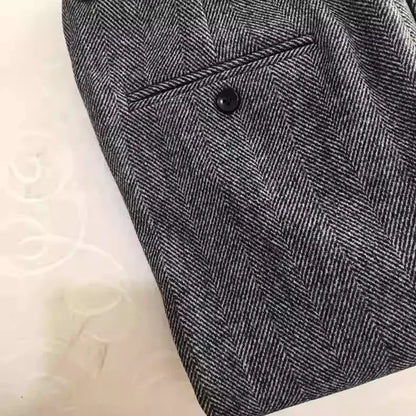 American-Style Retro Tweed High-Waisted Herringbone Wool Casual Straight-Leg Men's Trousers for Autumn and Winter in Large Sizes