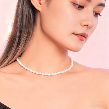 Small Size 4.5-5.5mm Natural Freshwater White Pearl Necklace Rice Shape Fashion S925 Silver Jewelry for Women Girls
