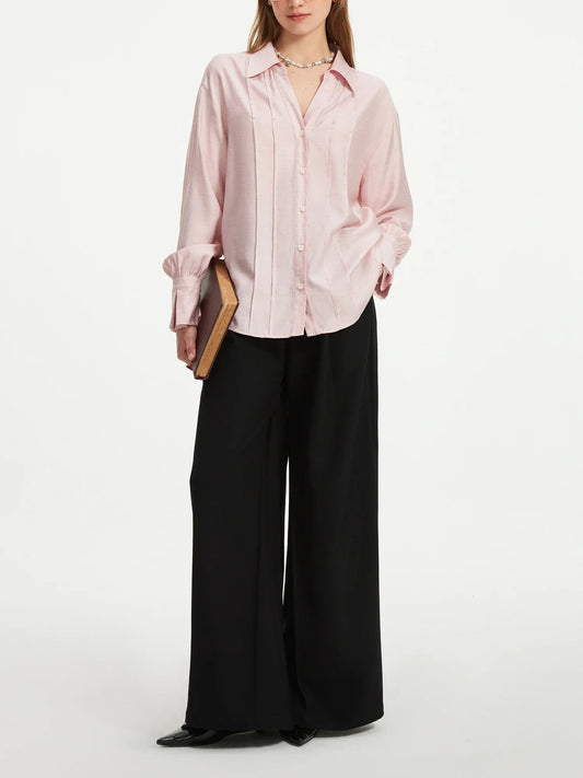 Women Long Sleeve Blouses V-Neck Women Pink Autumn Tops Striped Design Drop Shoulder Shirt Office Lady Blouse 24FS13299