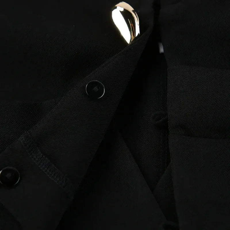 Black Elegant Blazer For Women 2025 Autumn Fashion Gold Buttons Patchwork Jacket Coat Party Vintage Commuter Suit Jacket