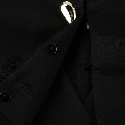 Black Elegant Blazer For Women 2025 Autumn Fashion Gold Buttons Patchwork Jacket Coat Party Vintage Commuter Suit Jacket