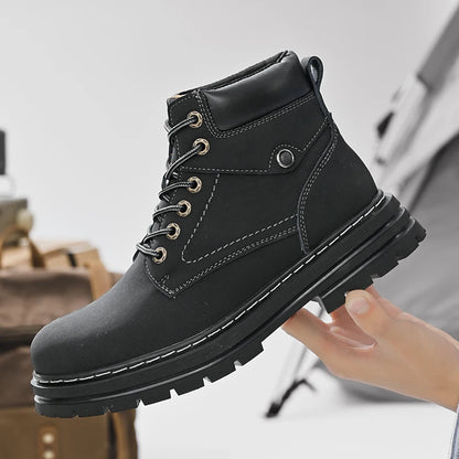 Handmade Outdoor Men Genuine Leather Boots Male Comfortable Business Party Casual Shoes Street Thick Sole Lace Up Shoes Big Size