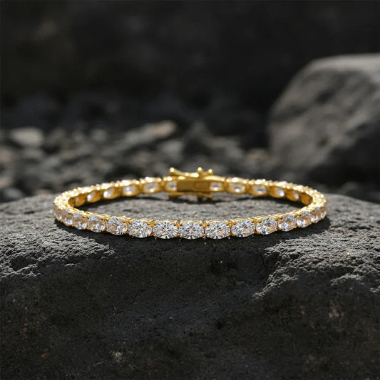Bracelets de tennis hip-hop en moissanite taille ovale 0,3-1,5 carats pour femmes et hommes, pour mariage ou soirée, en argent S925 100 %