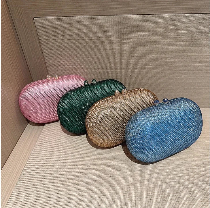 Women Diamond Clutch Bags Wedding Party Prom Dinner Wallets With Chain Luxury Mini Banquet Evening Purse Egg Shaped Handbags