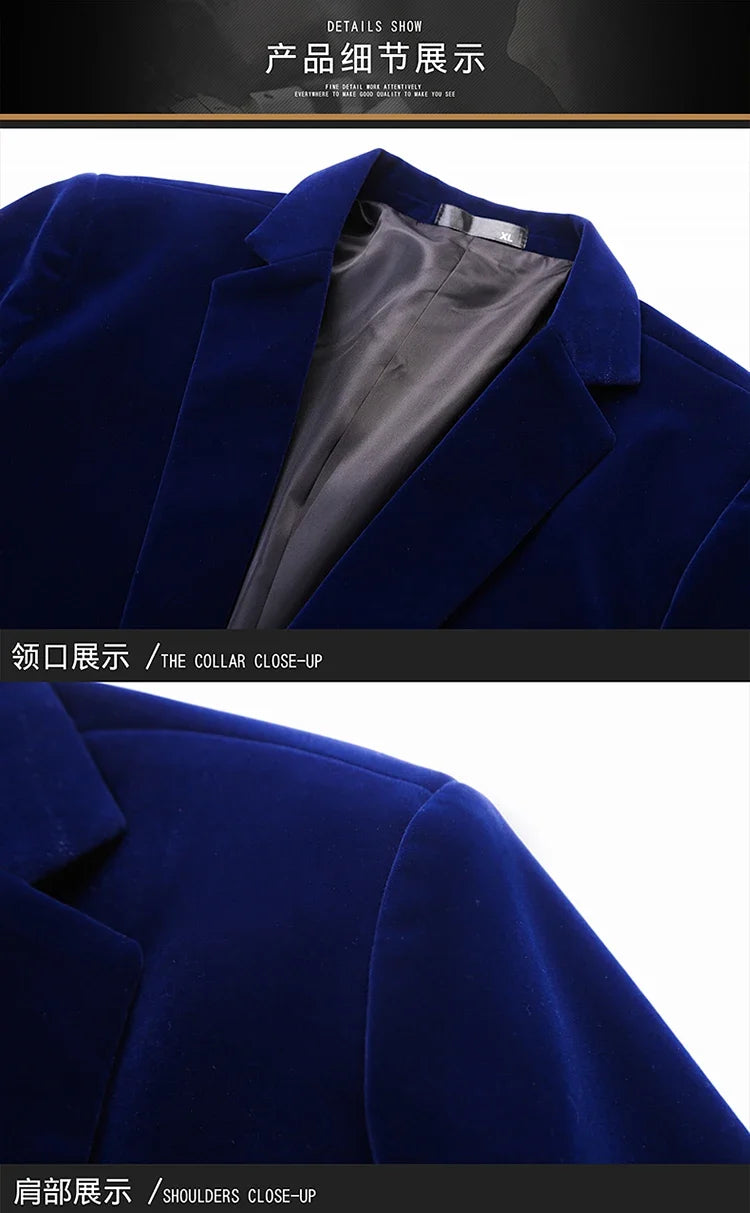 Plus Size 5XL-M Autumn Winter Velvet Men Suit Jacket Fashion Men's Wedding Dress Jacket Casual Slim Blazer Formal Evening Dress