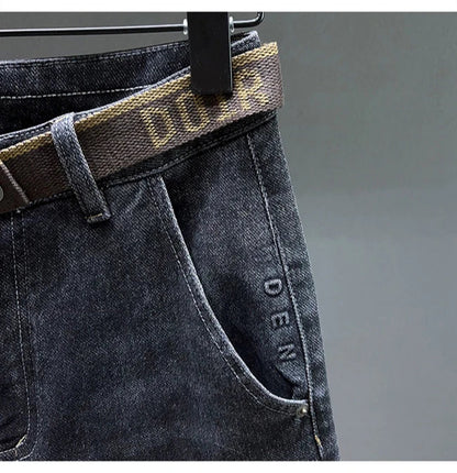 Tapered Jeans for Men's Clothing Autumn New Fashion Embroidered Korean Harem Pants Casual Stretch Black Denim Trousers
