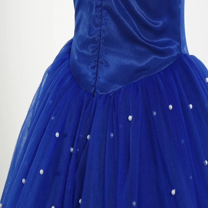 Cinderella Princess Same Cosplay Style Dark Blue Girl Luxury Dress Off-Shoulder Puff Skirt Christmas Party Gift Dress Set