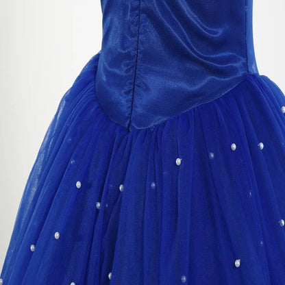 Cinderella Princess Same Cosplay Style Dark Blue Girl Luxury Dress Off-Shoulder Puff Skirt Christmas Party Gift Dress Set