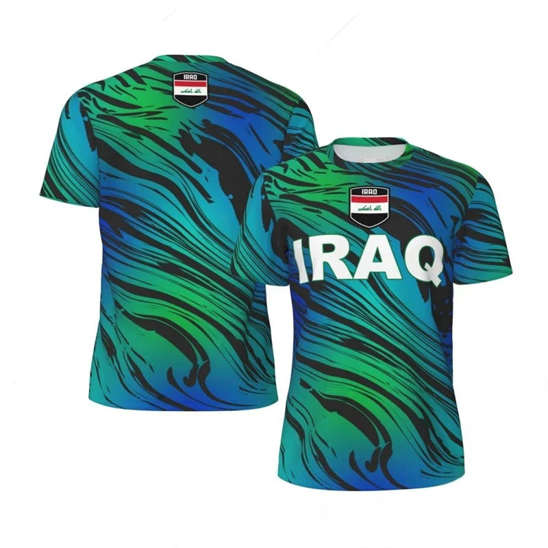 IRAQ Flag 3D Print Sport Quick Dry Breathable Men T-shirt Outdoor Football Jersey Team Fan Loose Short Sleeve Summer Top Clothes