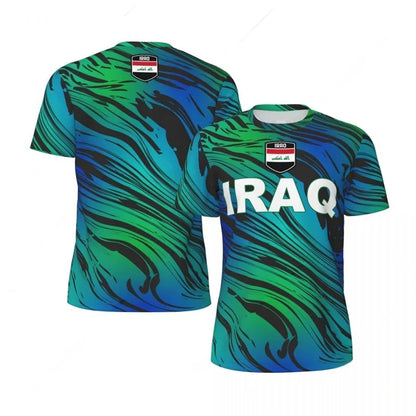 IRAQ Flag 3D Print Sport Quick Dry Breathable Men T-shirt Outdoor Football Jersey Team Fan Loose Short Sleeve Summer Top Clothes