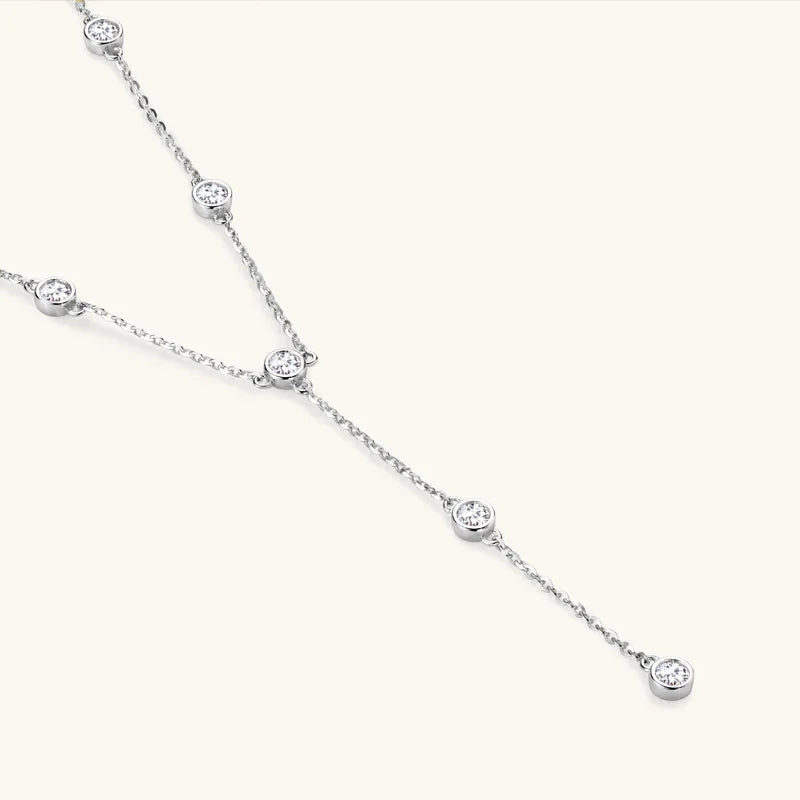 3mm Round Bubble Bezel Set Moissanite Diamond Necklace 925 Sterling Silver Plated 18k Gold Long Tassel Neckchain for Women