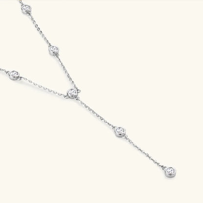 3mm Round Bubble Bezel Set Moissanite Diamond Necklace 925 Sterling Silver Plated 18k Gold Long Tassel Neckchain for Women