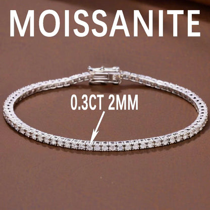 ‌Genuine S925 Sterling Silver 0.03ct (2mm) Moissanite Tennis Bracelet for Women, Sparkling Luxury for Formal & Daily Occasions